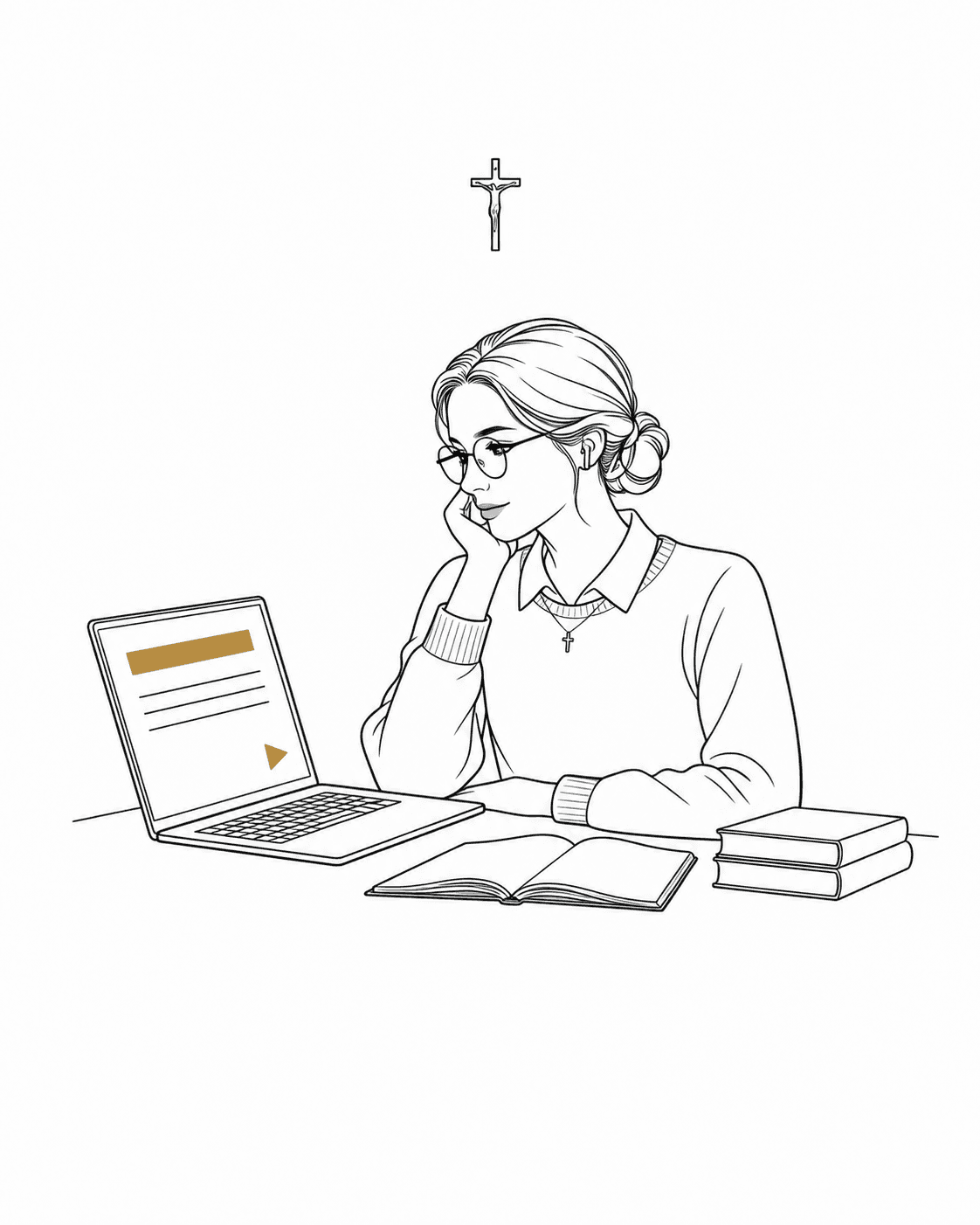 L'étudiante suit la leçon, écouteurs aux oreilles
