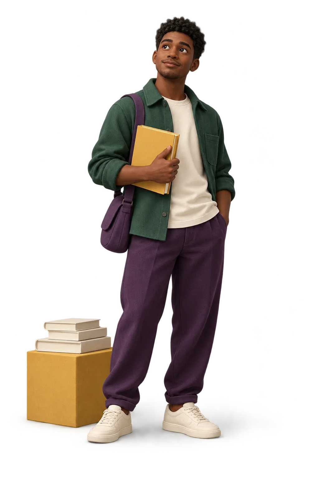 Un étudiant, un livre sous le bras.